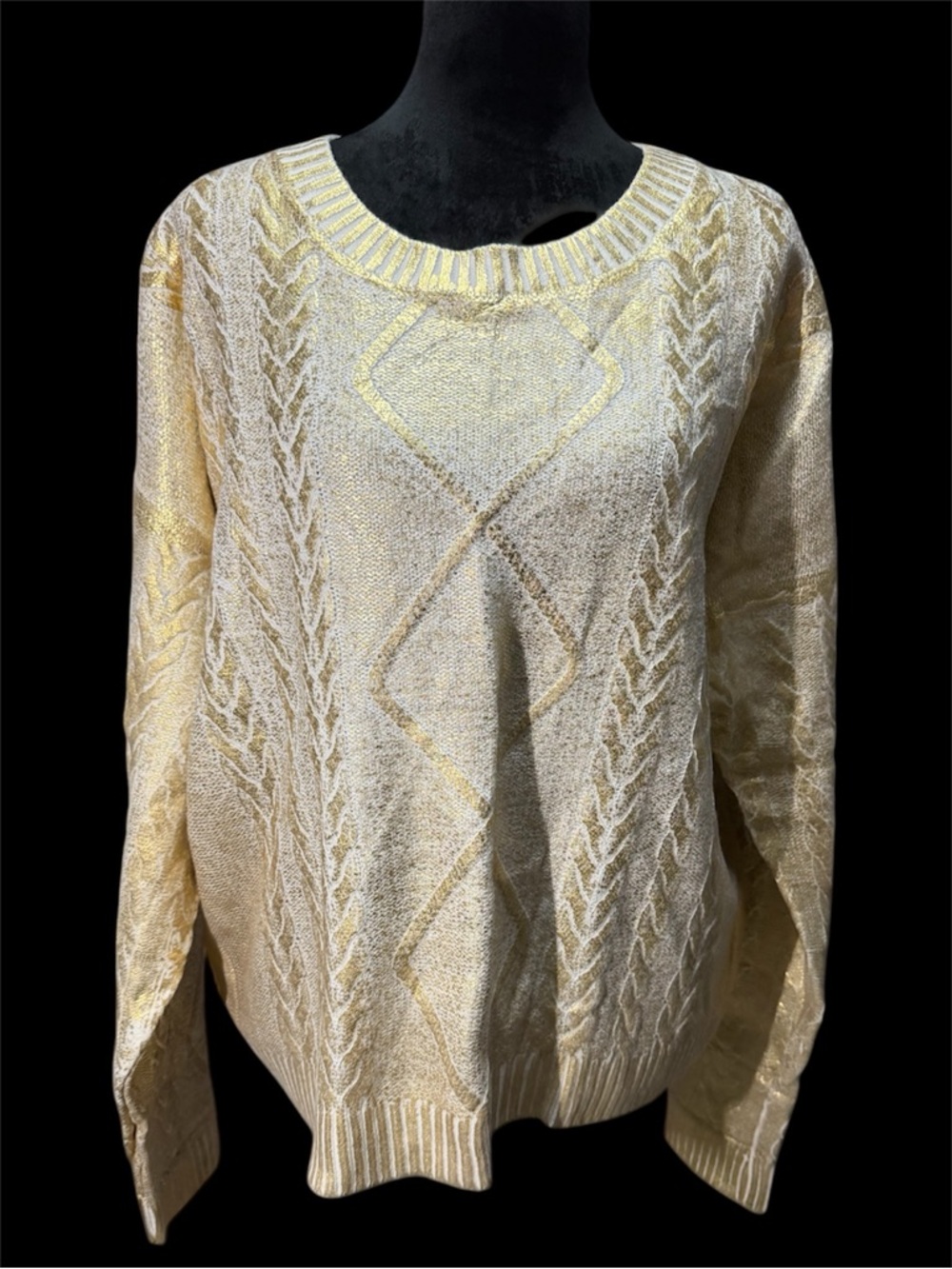 Francesca's Collections Pale Yellow Cable Knit Crewneck Sweater